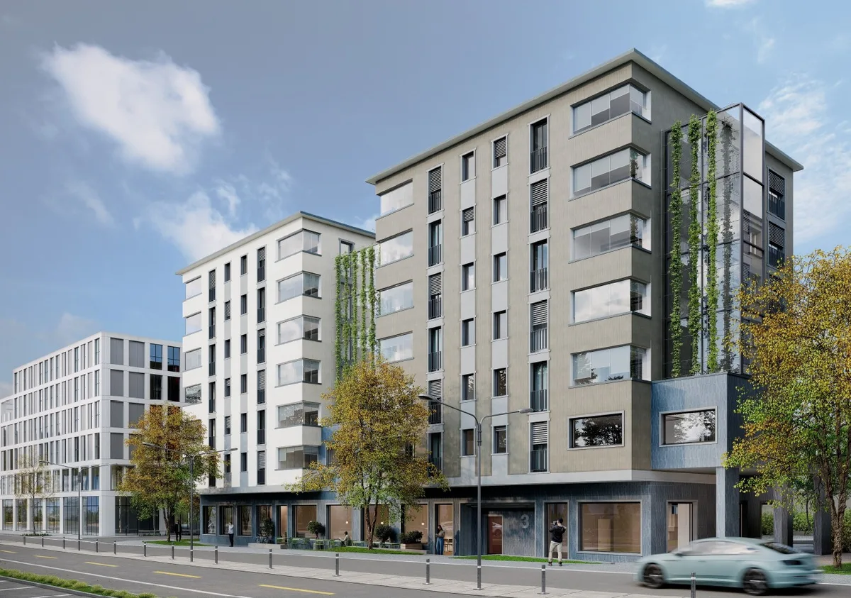 Die Visualisierung zeigt drei grosse Gebäude an der Rapperswilerstrasse in Wetzikon.